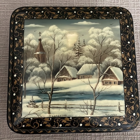 Other - Rare Vtg USSR Russian FEDOSKINO Hand Painted Lacquer Wooden Box Signed by Artist